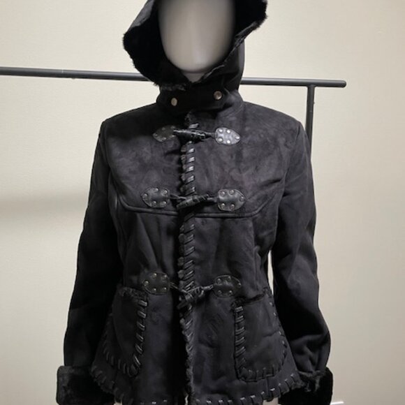 Via Spiga Black Faux Sherling Fur Trim Jacket Medium NWT - Picture 4 of 9
